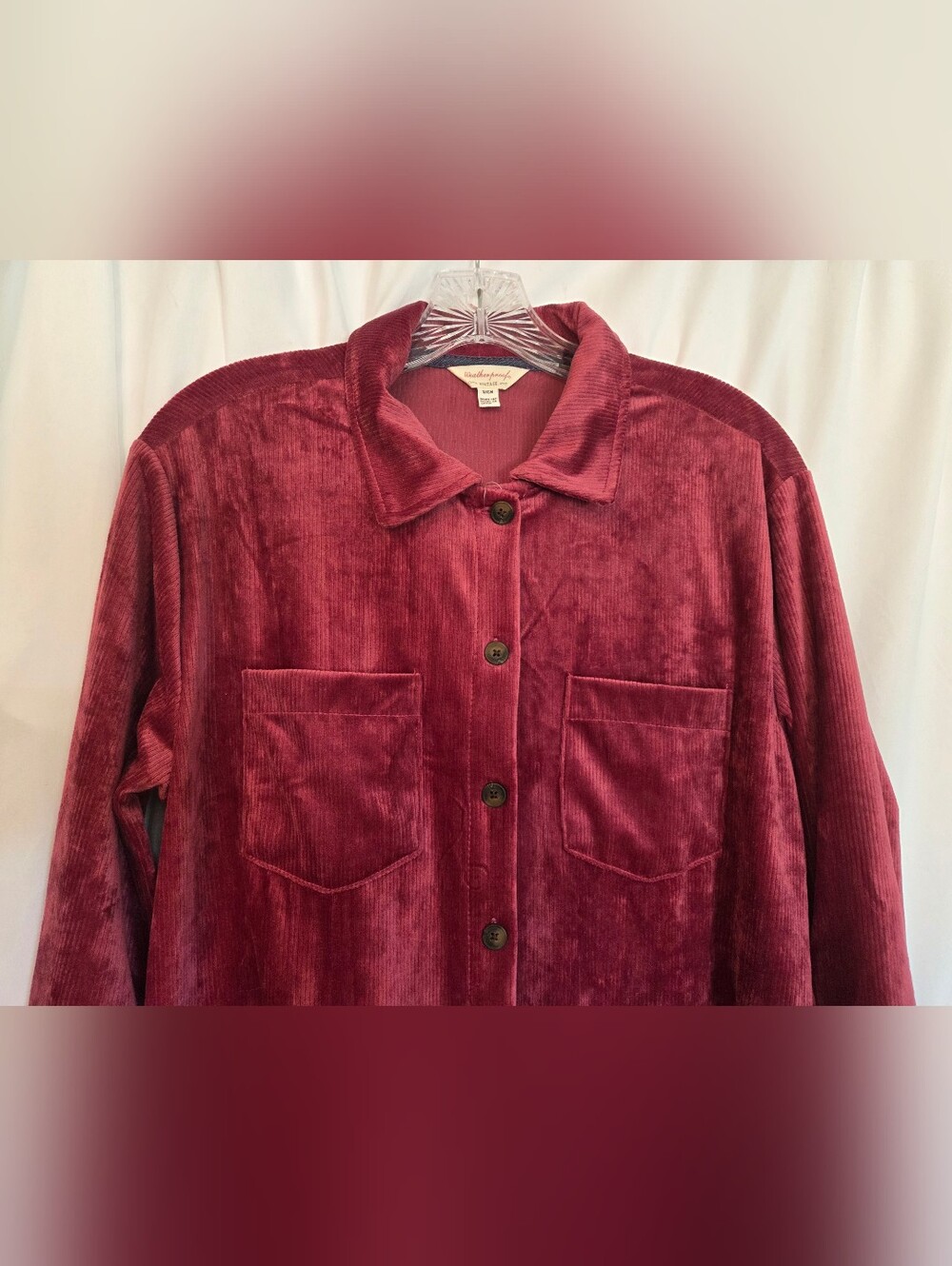 Weatherproof Raspberry/Red Ribbed Long Sleeve Button Down NWT Size S - Picture 5 of 9
